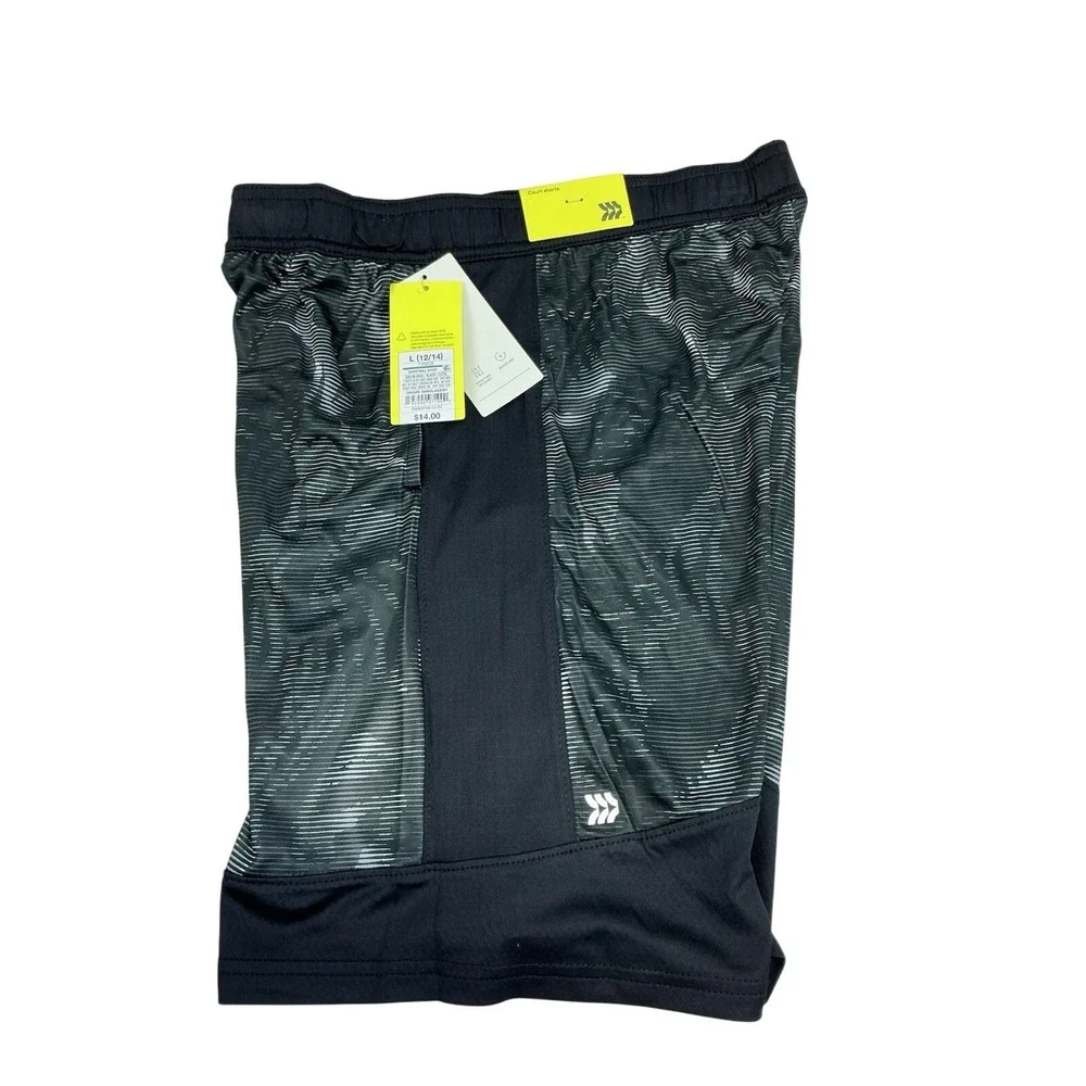 All In Motion Kids Boys‎ Athletic Court Shorts Black White Stripe Activewear LG